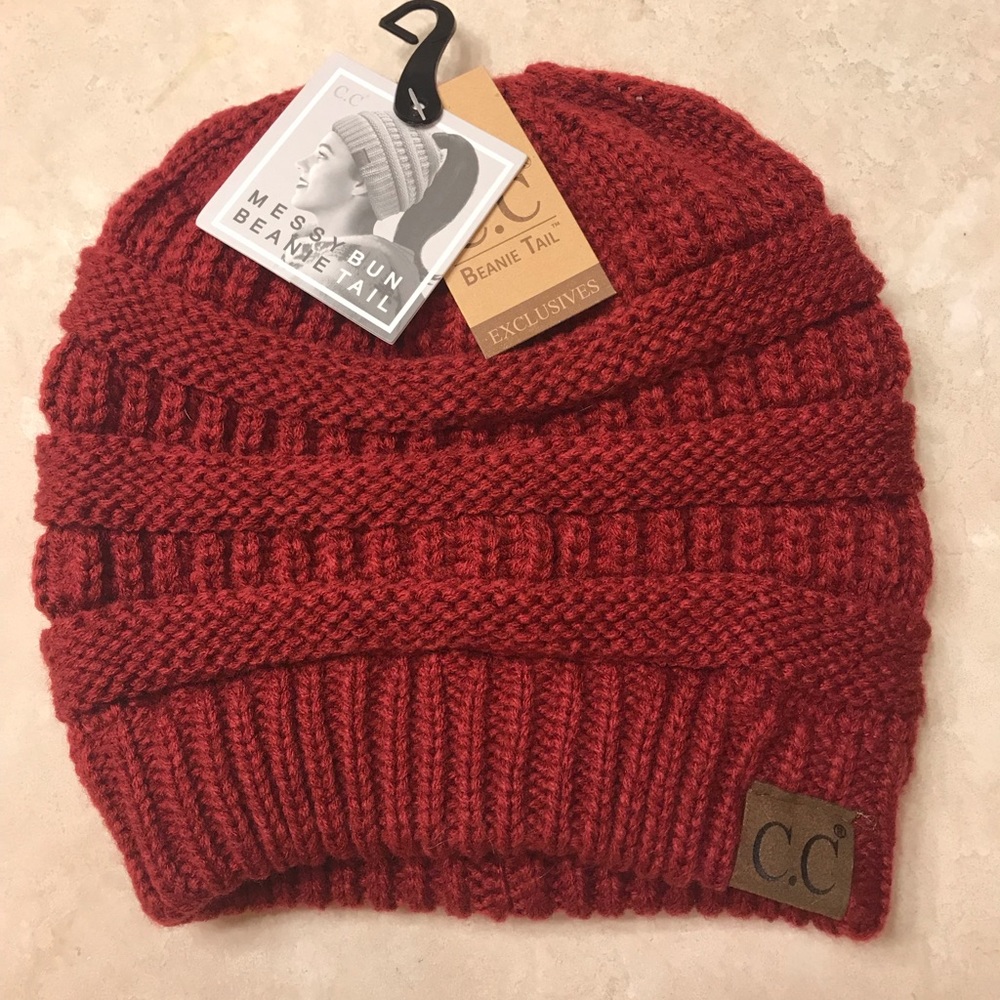 CC messy bun/ponytail beanie